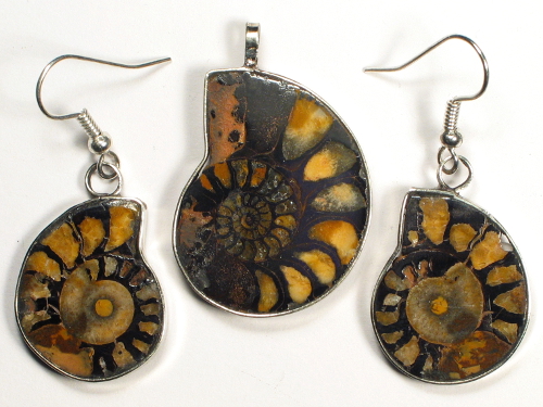 Ammonite pendant and earrings from Morocco 3,1/2,3cm